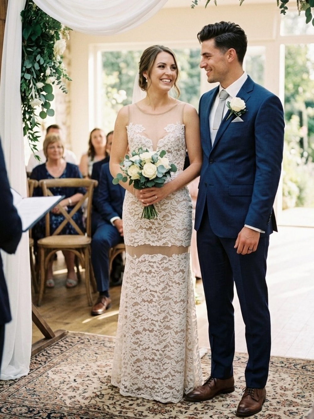 Windsor White Floral Lace Maxi Dress with Nude Illusion